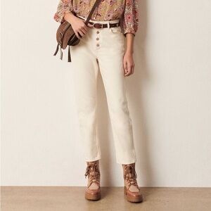 Ba&sh cream high-rise straight leg ankle jeans - Small